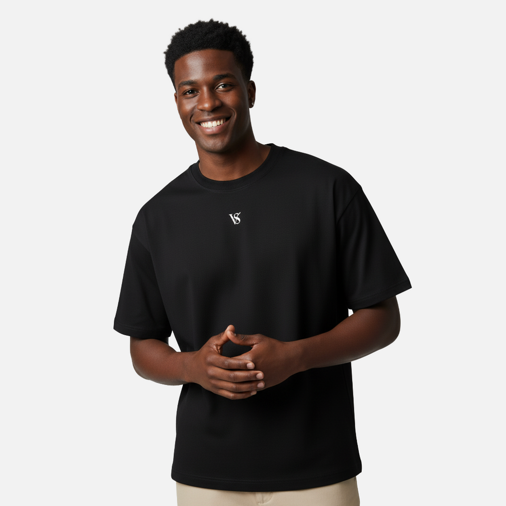 Valesto Center-Logo Heavyweight Drop Shoulder Tee -Jet Black
