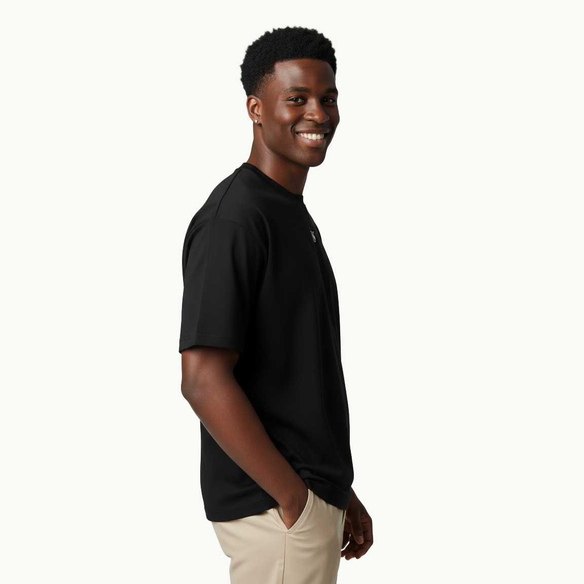 Valesto Center-Logo Heavyweight Drop Shoulder Tee -Jet Black