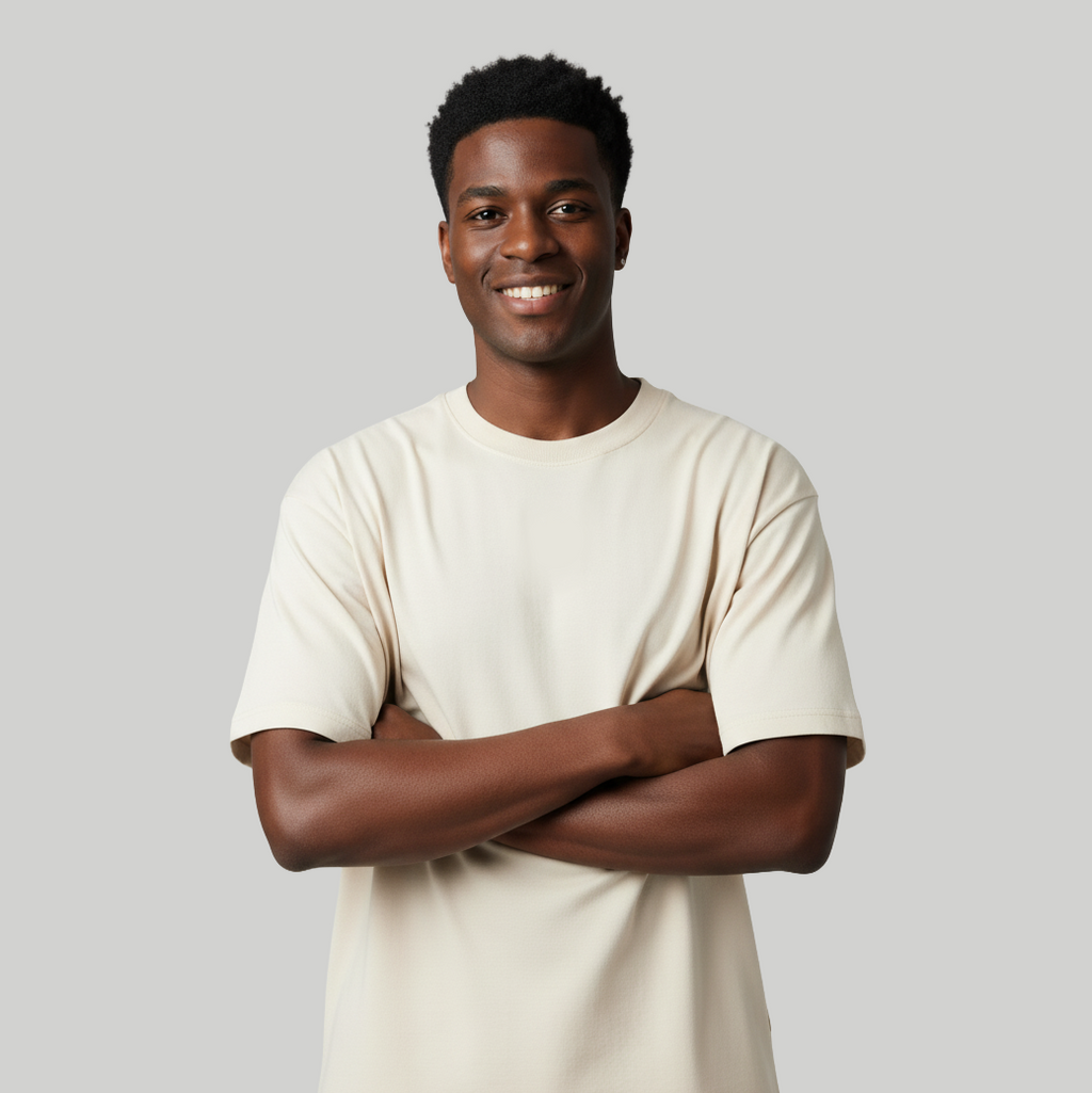 Valesto Center-Logo Heavyweight Drop Shoulder Tee -Oatmeal Cream